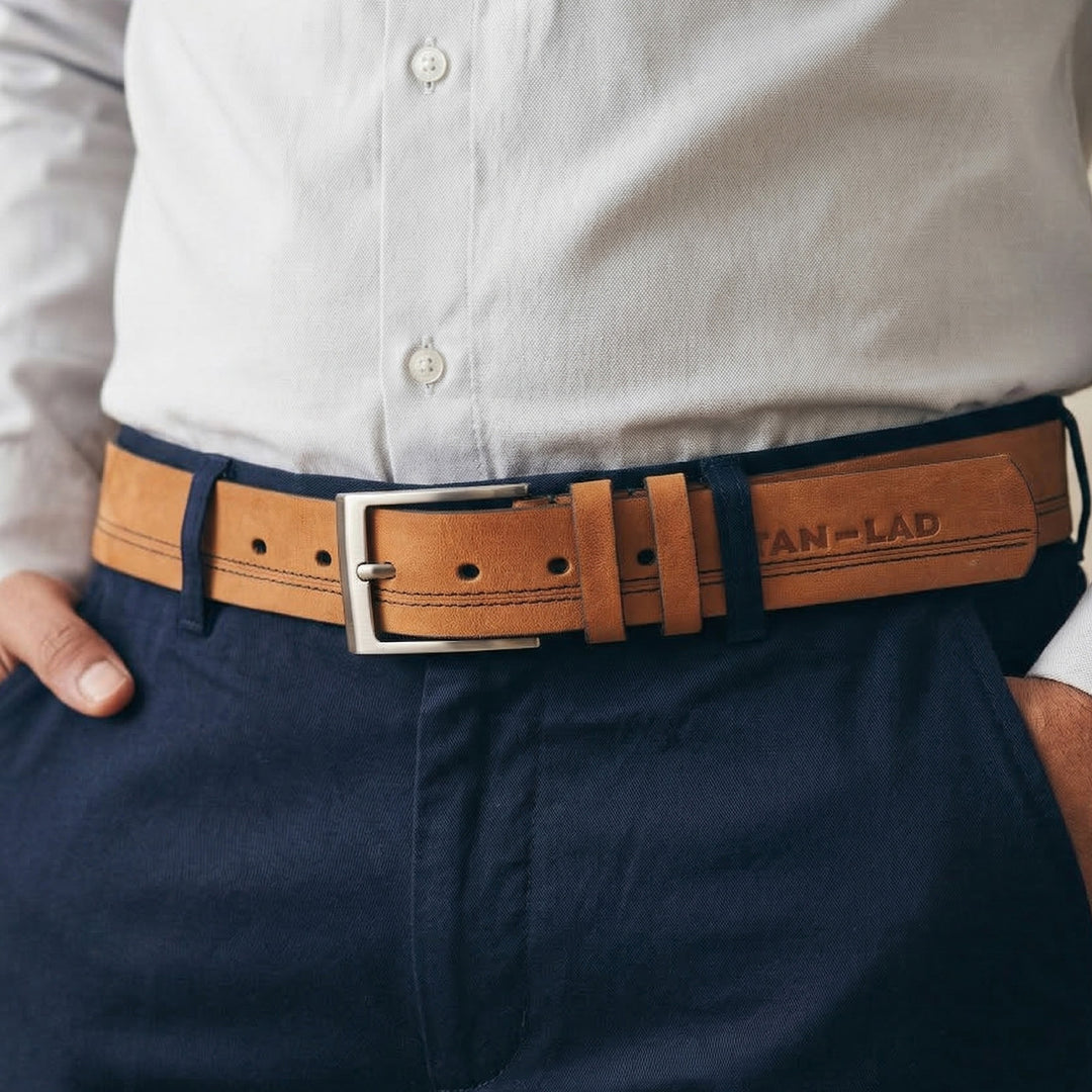 Light Brown Gridline Leather Belt