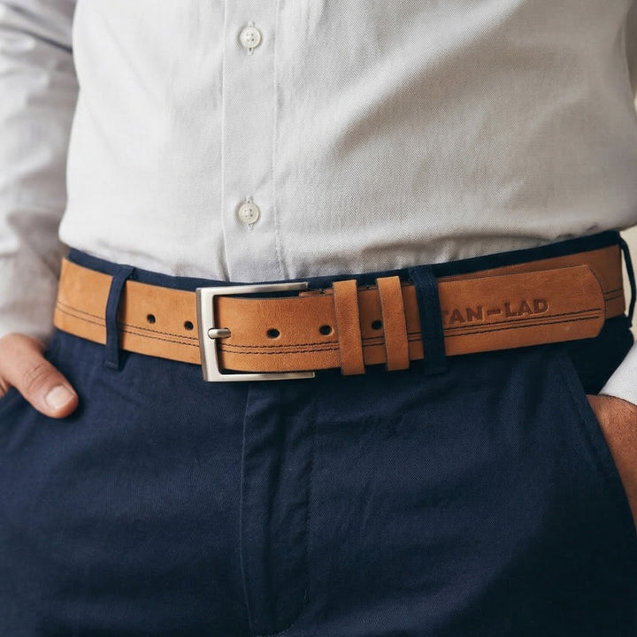 Light Brown Gridline Leather Belt