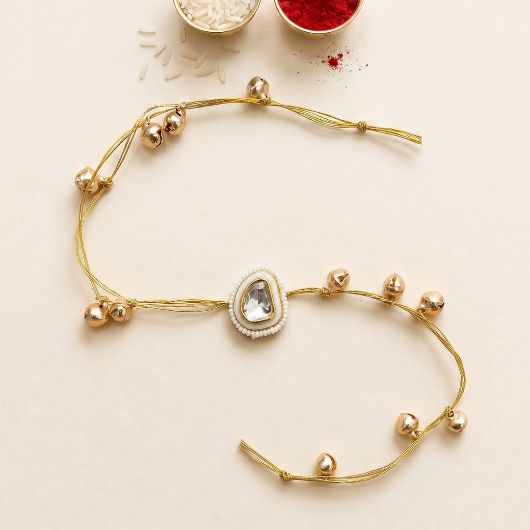 Reusable Golden Ghungroo Rakhi With Roli Chawal For Brother