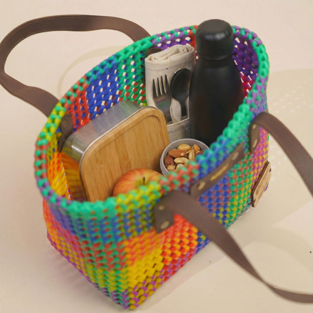 Multicolor Checks Mukhya Knot Handmade Small Koodai Bag