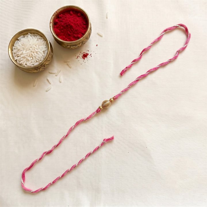Handmade Dabka Beaded and Silver Thread Rakhi With Roli Chawal For Bhaiya