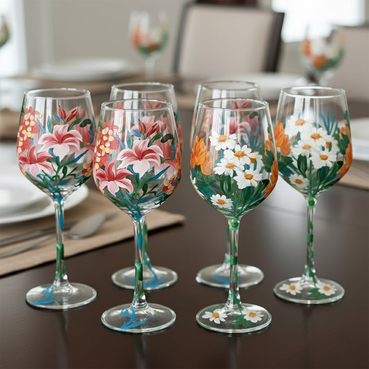 Hand-Painted Floral Primavera Wine Glass
