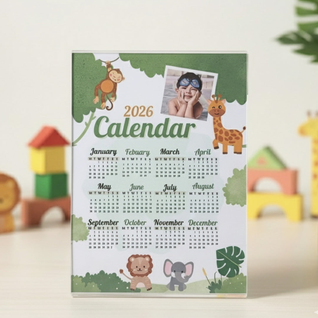 Photo Personalized Acrylic 2026 Jungle Theme Desk Calendar