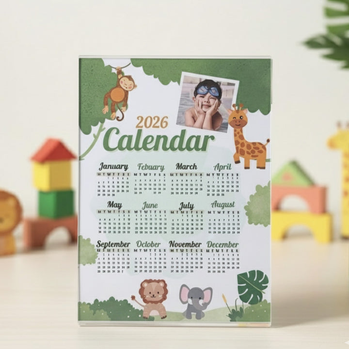 Photo Personalized Acrylic 2026 Jungle Theme Desk Calendar
