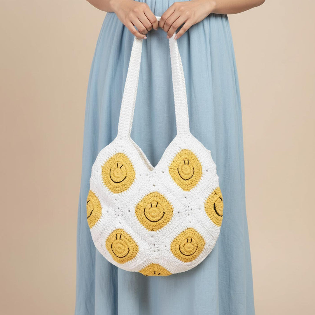 Handmade Crochet Keep Smiling Tote Bag