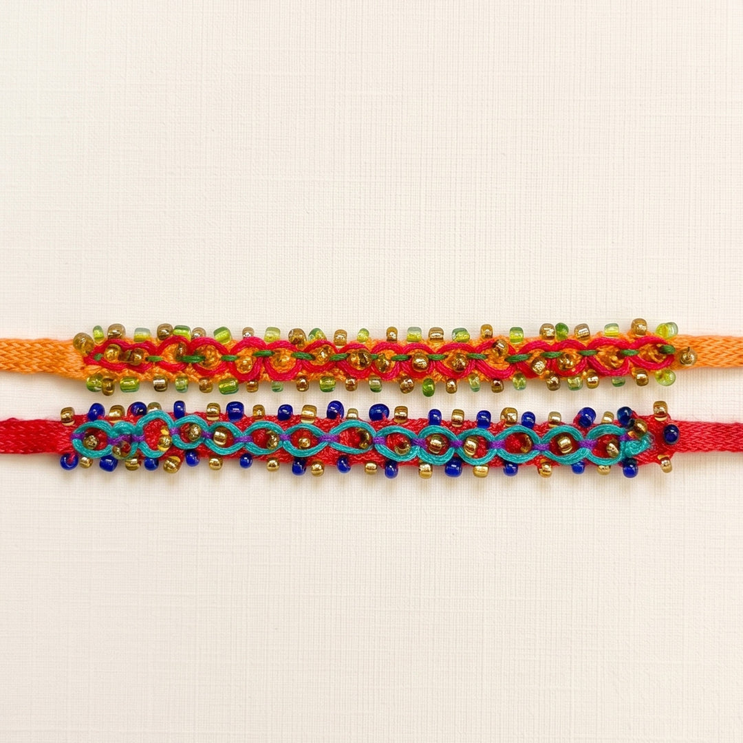 2 Pc | Hand Embroidered Double Leheriya Rakhis With Roli Chawal For Brother