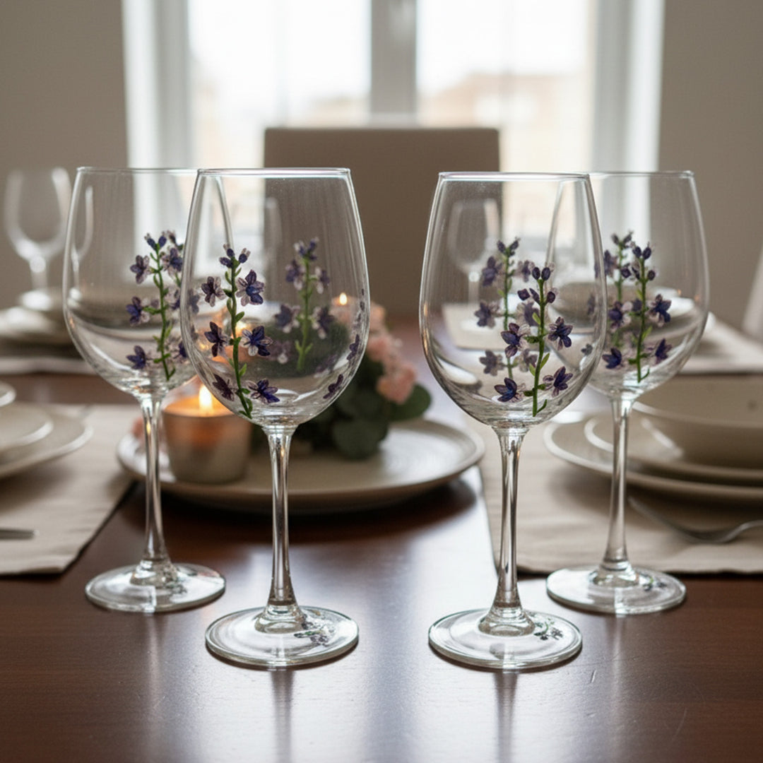 Hand-Painted Lavender Love Wine Glass