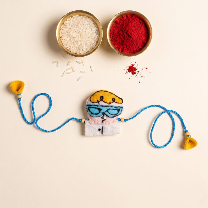 Hand Embroidered Dexter Rakhi With Brooch Pin & Keychain For Brother