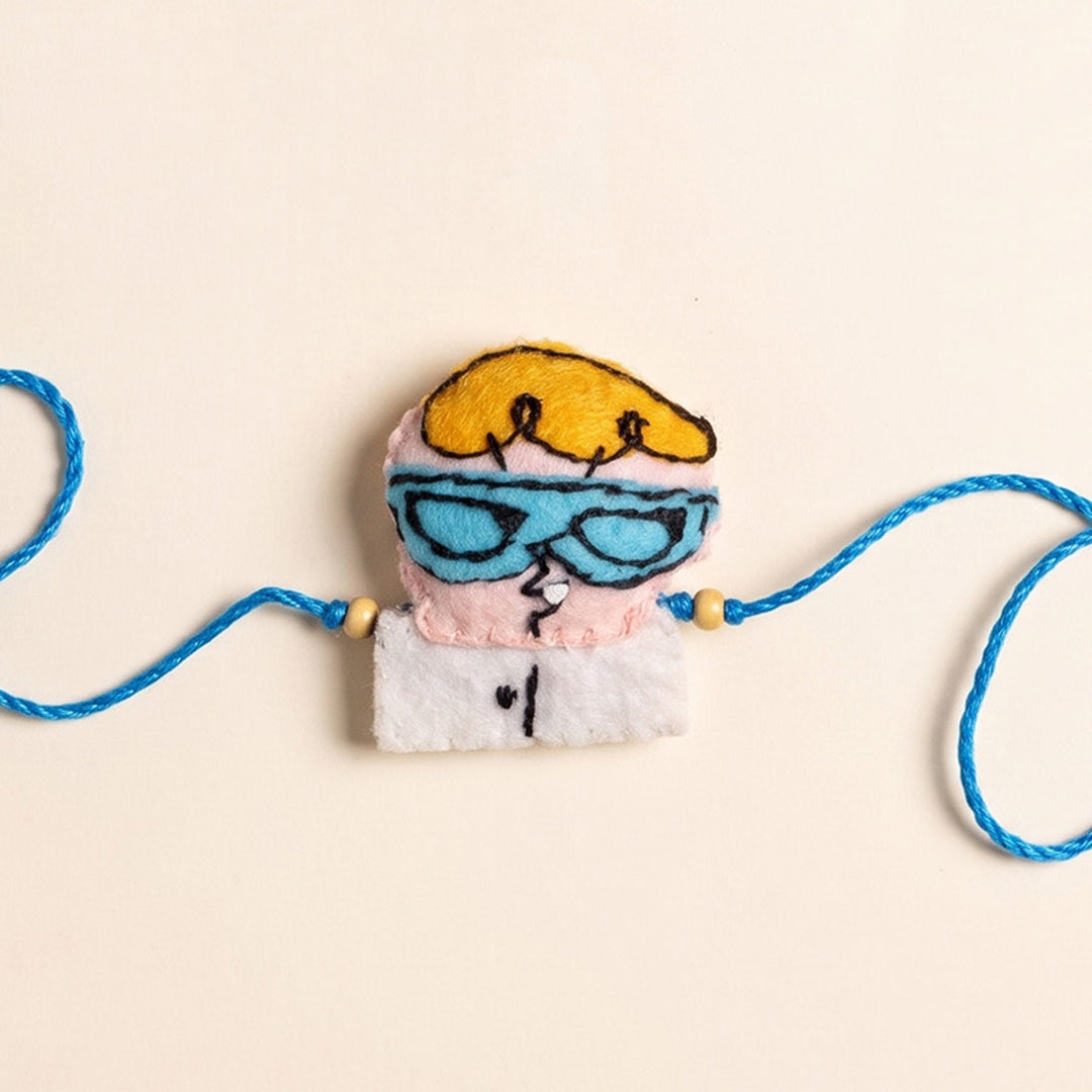 Hand Embroidered Dexter Rakhi With Brooch Pin & Keychain For Brother