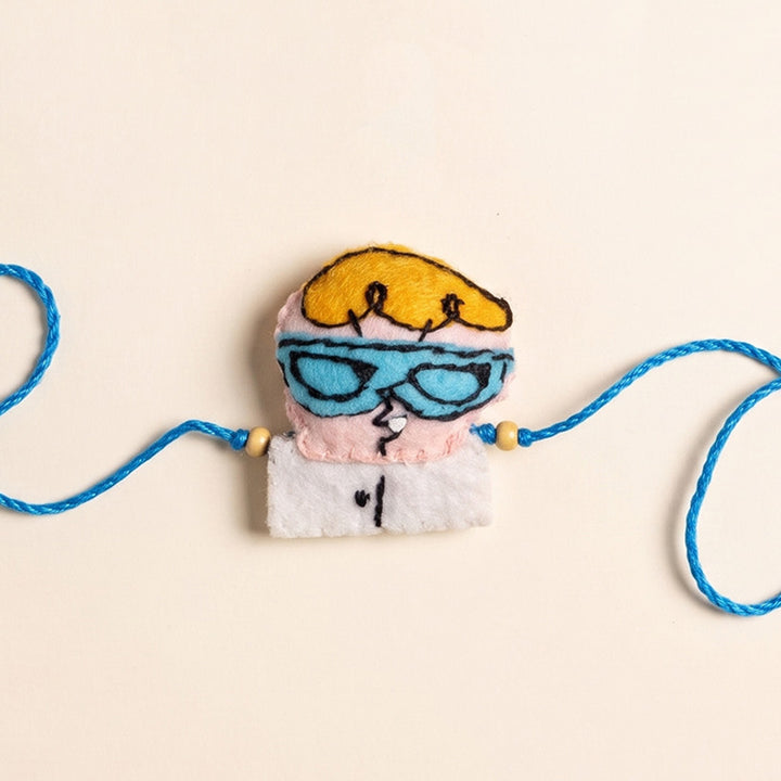 Hand Embroidered Dexter Rakhi With Brooch Pin & Keychain For Brother