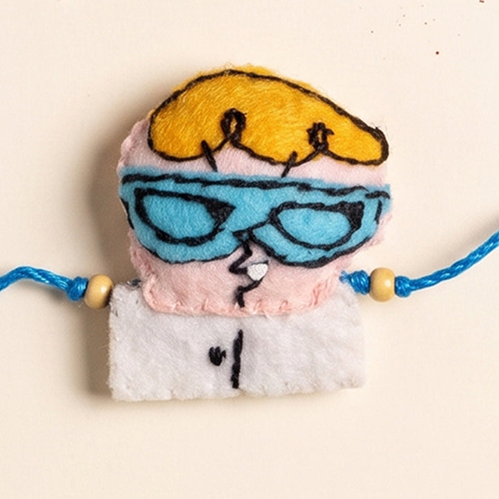 Hand Embroidered Dexter Rakhi With Brooch Pin & Keychain For Brother