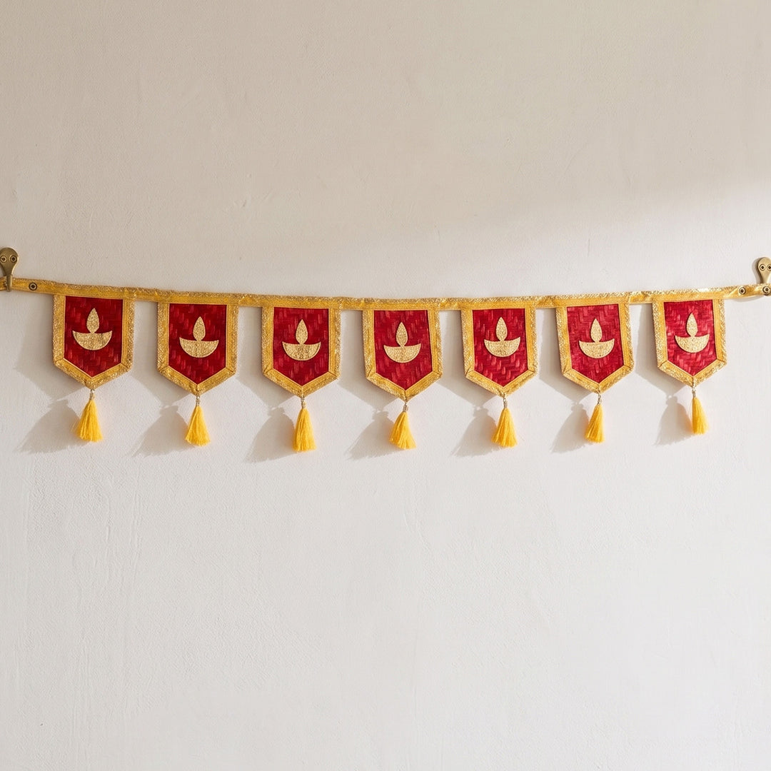 Diya Motif Handcrafted Bamboo Toran With Tassels For Festive Decor