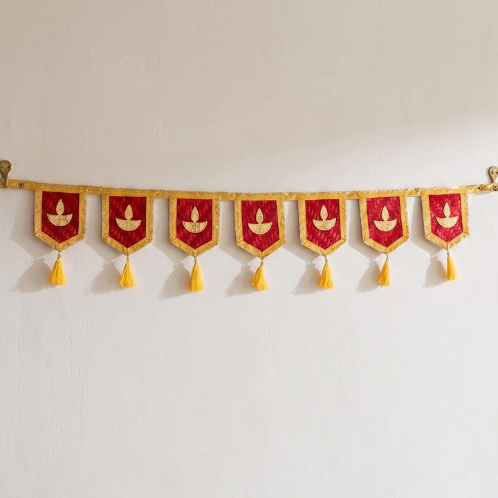 Diya Motif Handcrafted Bamboo Toran With Tassels For Festive Decor