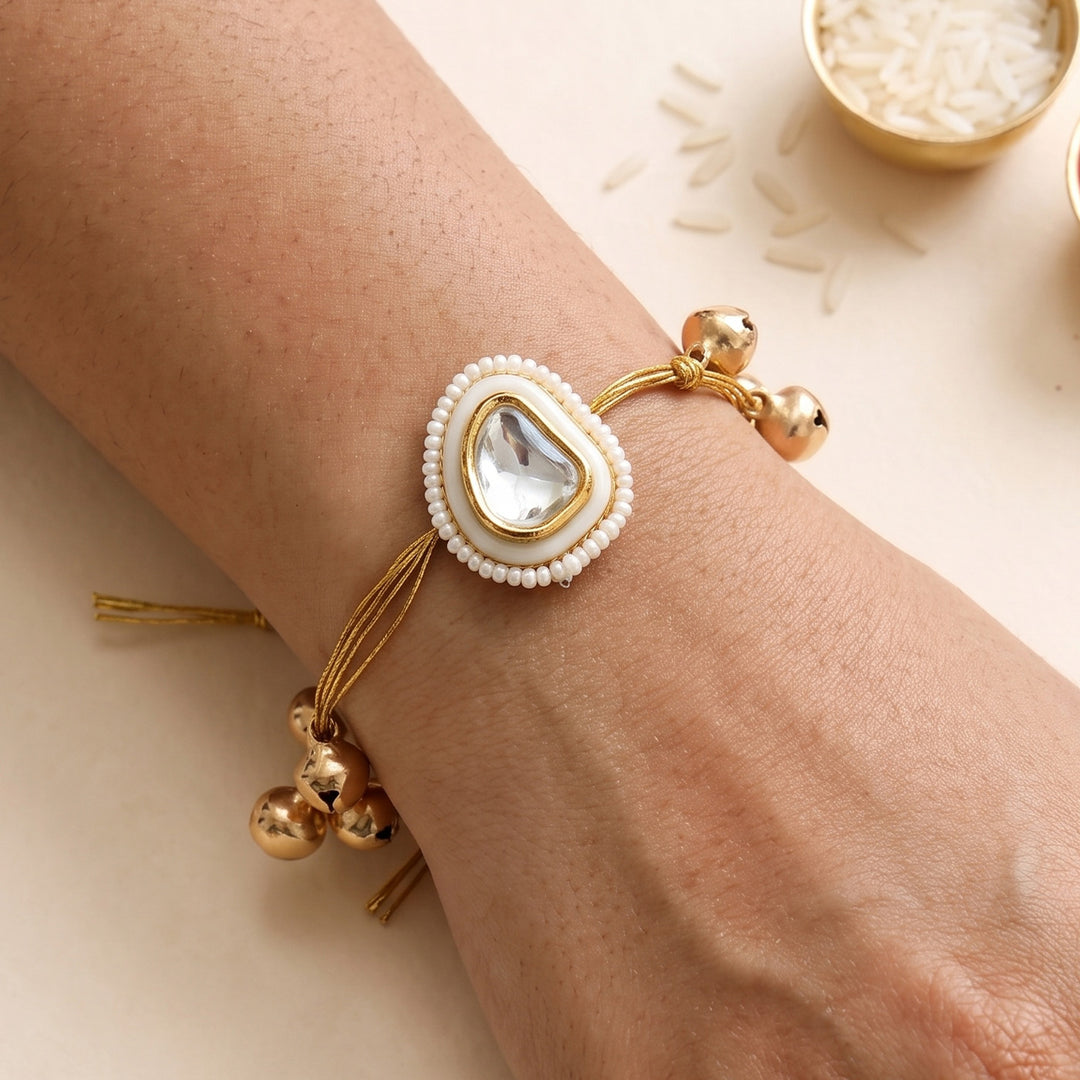 Reusable Golden Ghungroo Rakhi With Roli Chawal For Brother
