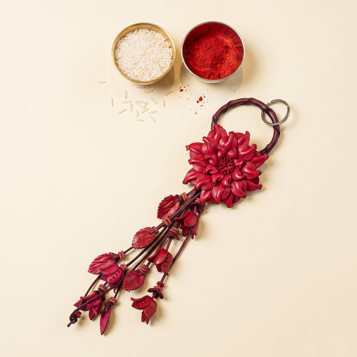 Red Layered Floral Bangle Lumba Rakhi With Roli Chawal For Sister/Bhabhi