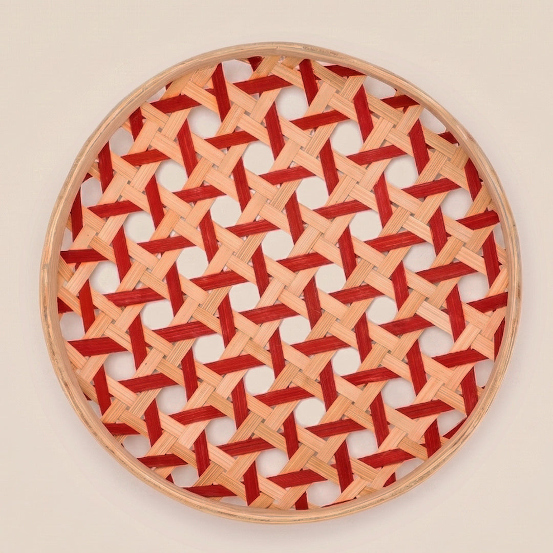 Set of 3 | "Kivo" Handcrafted Woven Bamboo Wall Plate With Lacquered Finish For Festive Decor
