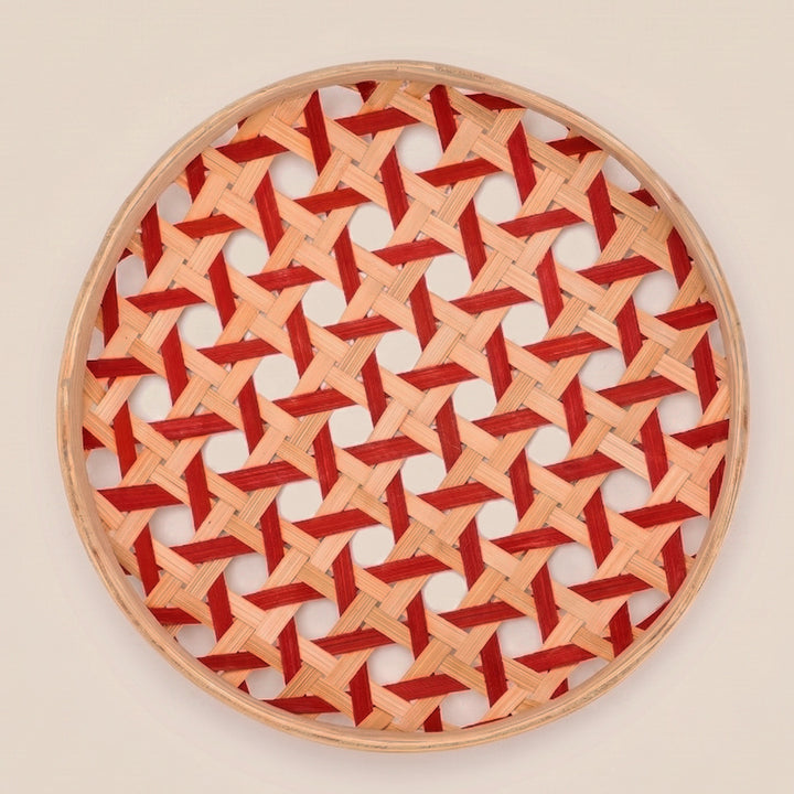 Set of 3 | "Kivo" Handcrafted Woven Bamboo Wall Plate With Lacquered Finish For Festive Decor