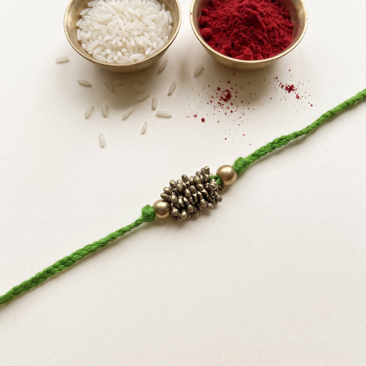 Beaded Zarna Brass Beads Rakhi With Roli Chawal For Brother