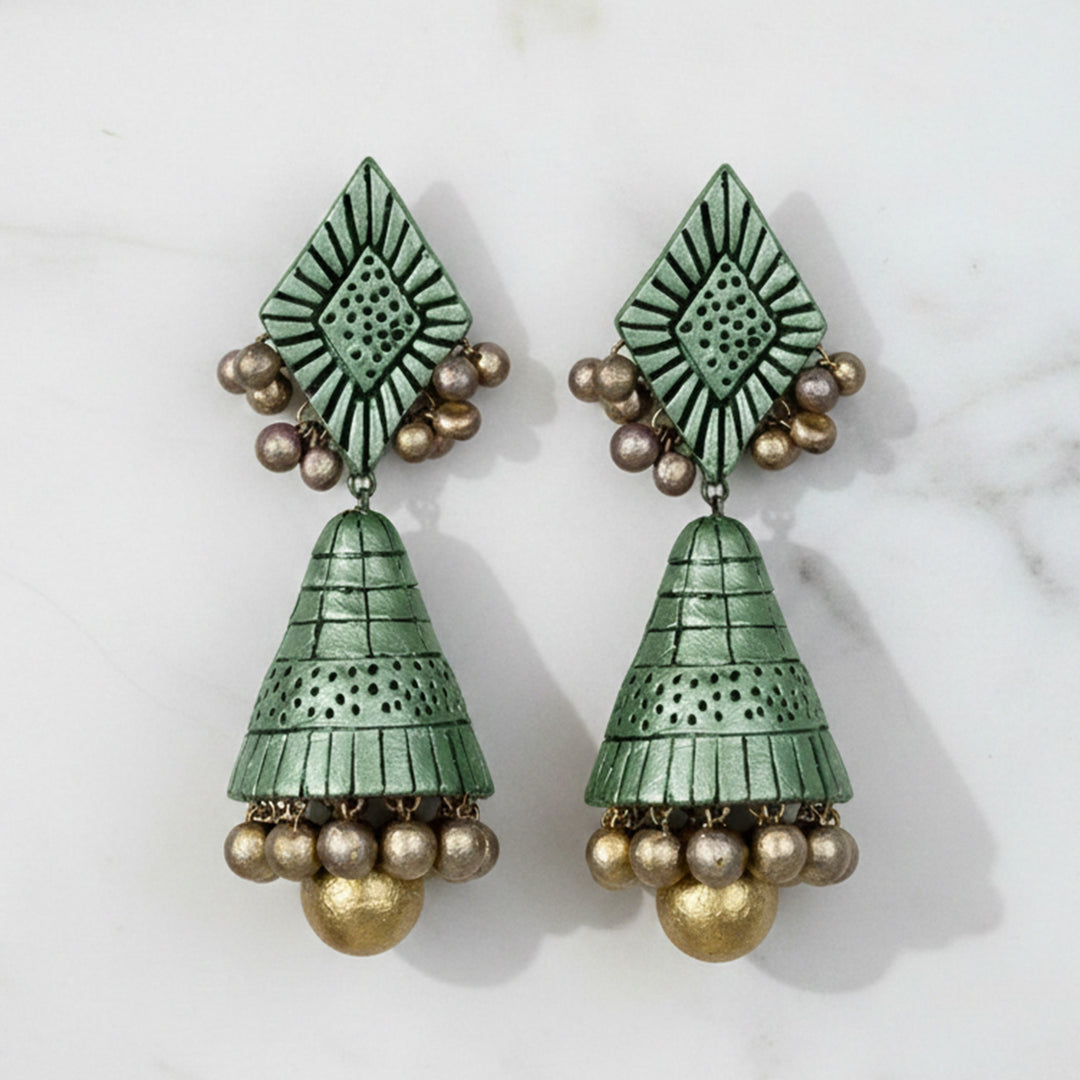 Handmade Festive Cone Terracotta Earrings
