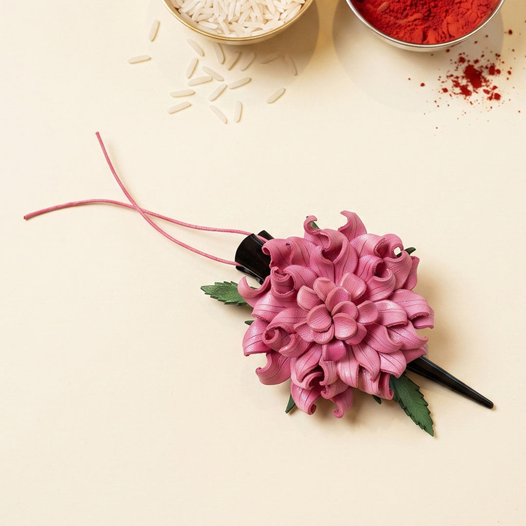 Pink & Purple Floral Lumba Rakhi With Hair Clip Reuse For Sister/Bhabhi