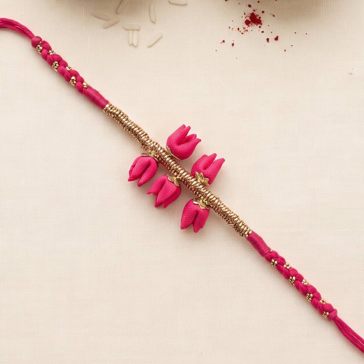 Handmade Tulip Bud Silk Floral Rakhi For Brother With Roli Chawal