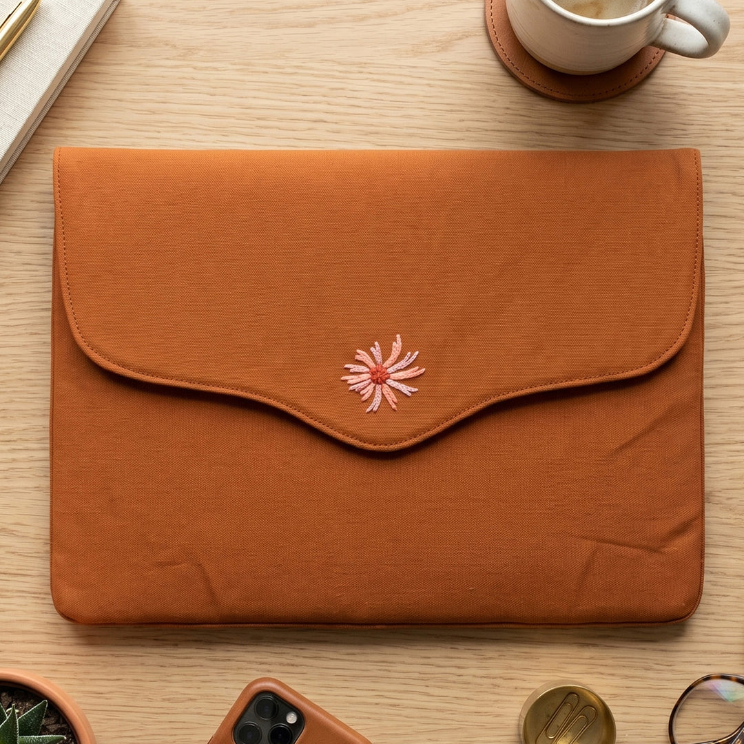 Corsage Aari Embroidered Brown Laptop Sleeve