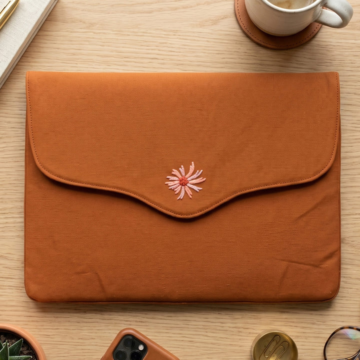 Corsage Aari Embroidered Brown Laptop Sleeve