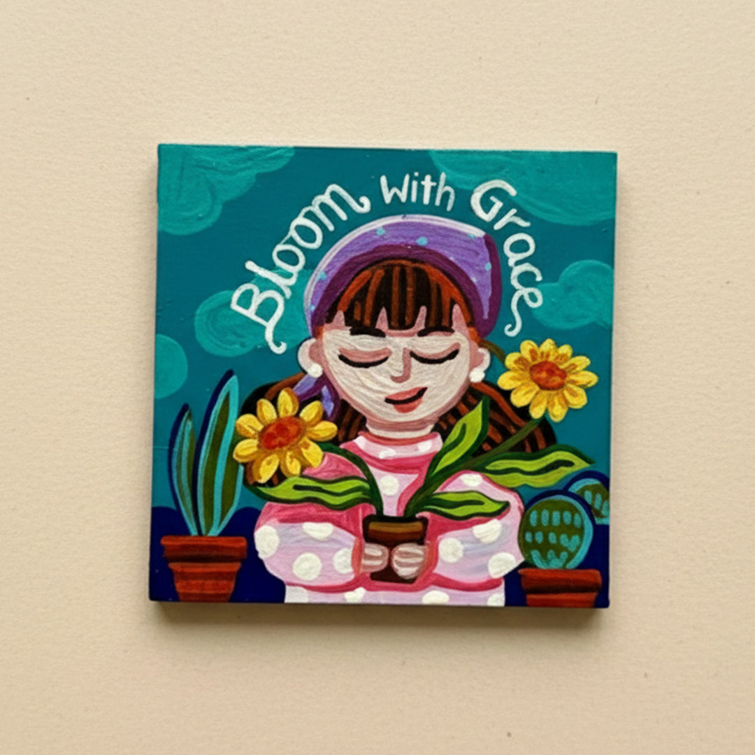 Hand-Painted Bloom With Grace MDF Wood Fridge Magnet
