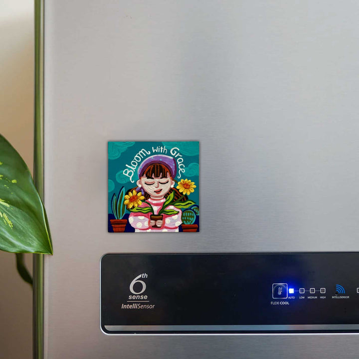 Hand-Painted Bloom With Grace MDF Wood Fridge Magnet