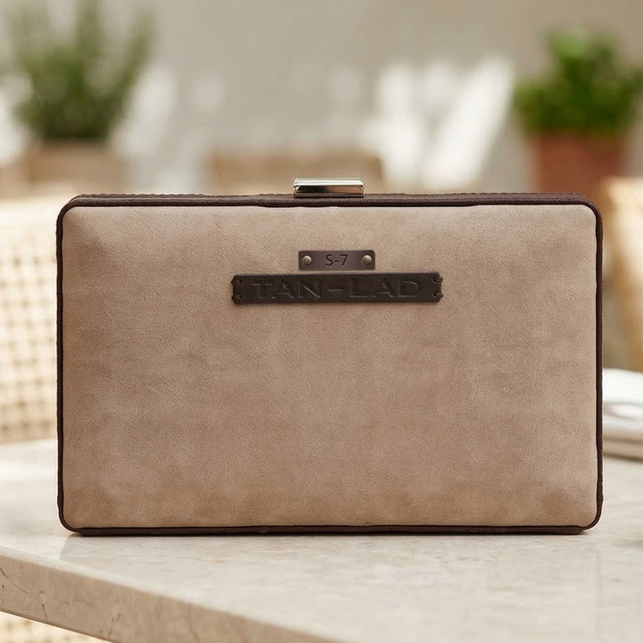 Personalized Taupe Brick Leather Clutch
