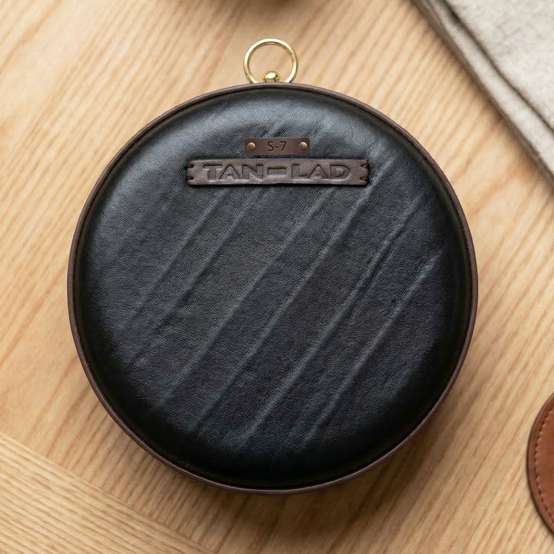 Personalized Black Round Leather Clutch