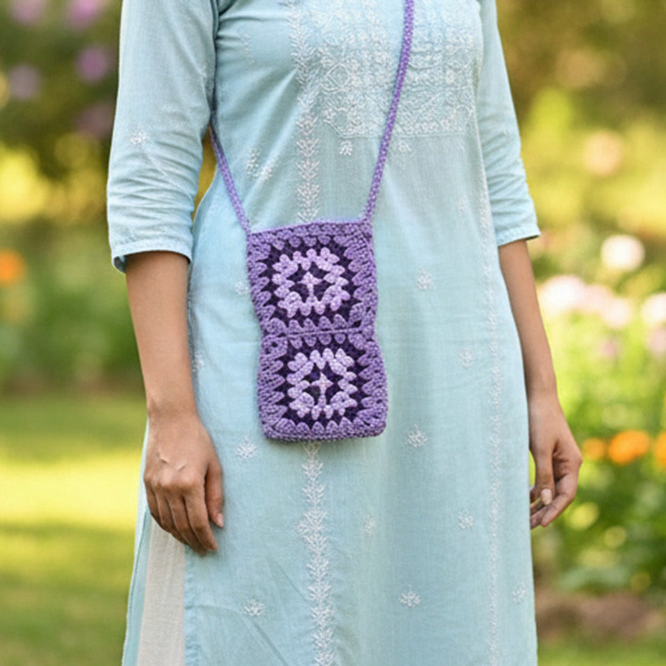 Handmade Crochet The Lavender Cotton Mobile Sling Bag