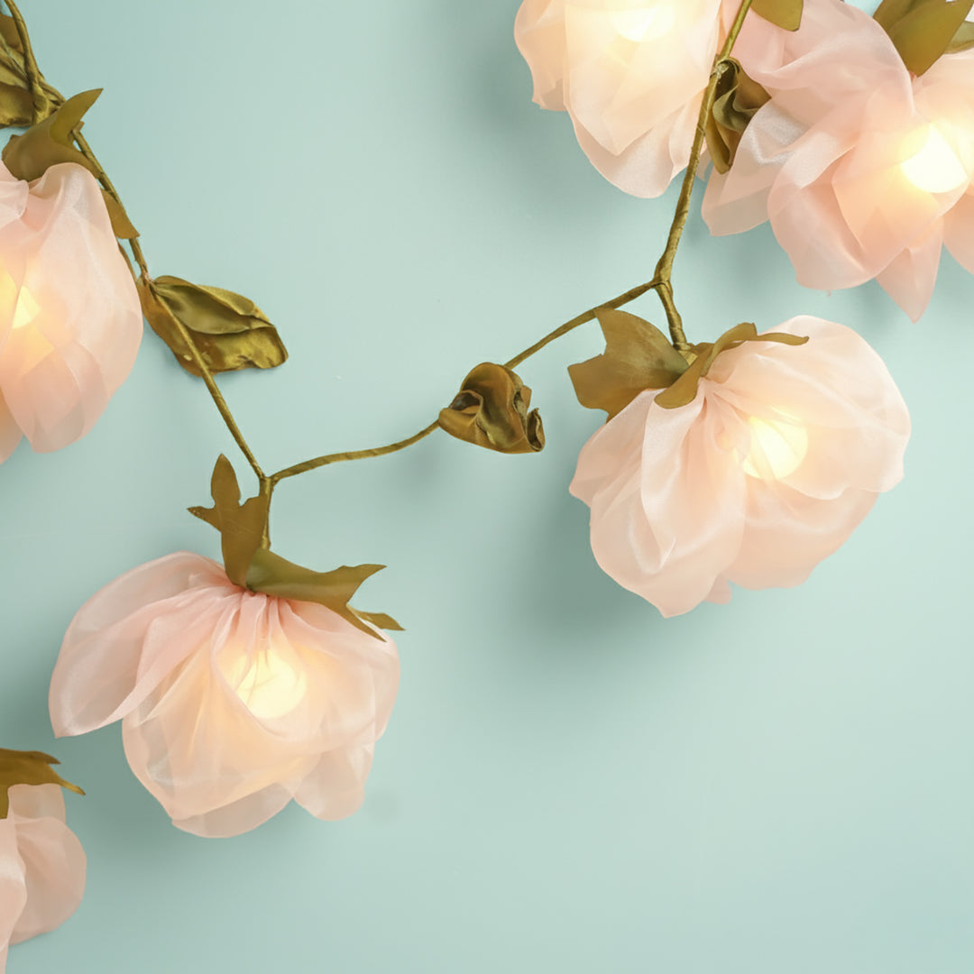 2.5m, 10 Bulbs | Handcrafted Pink Tissue Flower String Lights With Bulbs