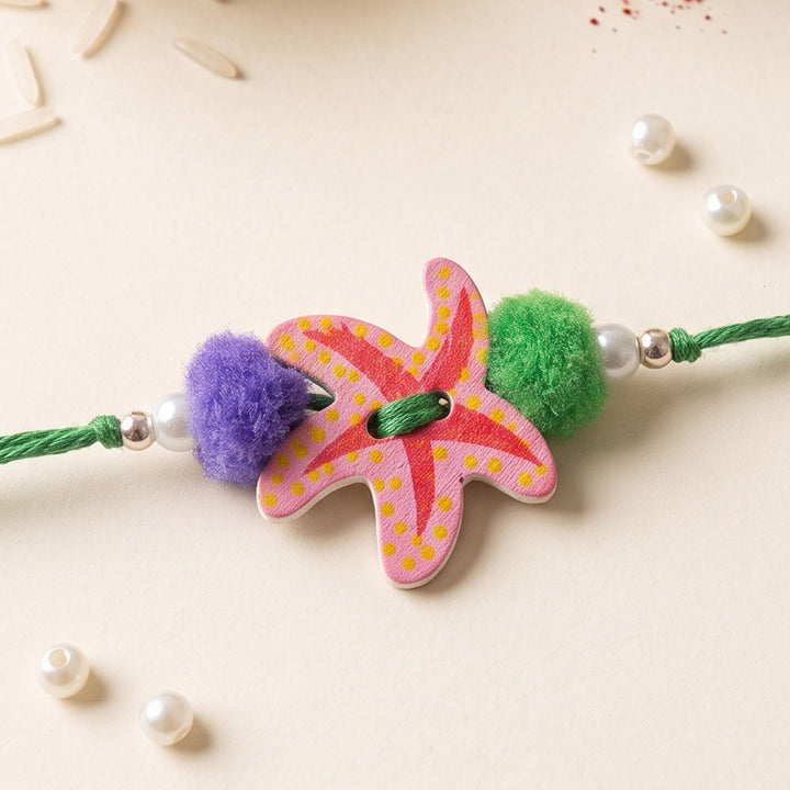 Little Starfish Handcrafted Wooden Kids Rakhi With Roli Chawal For Brother