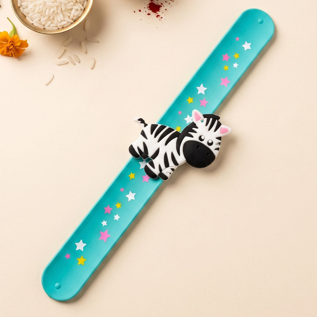 Handmade Zebra Silicone Slap Band Rakhi For Kids With Roli Chawal For Brother