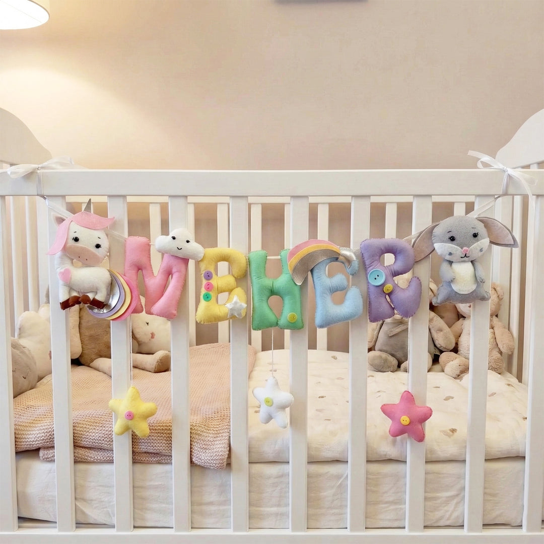 Personalized Unicorn & Bunny Theme Felt Kids Name Plate