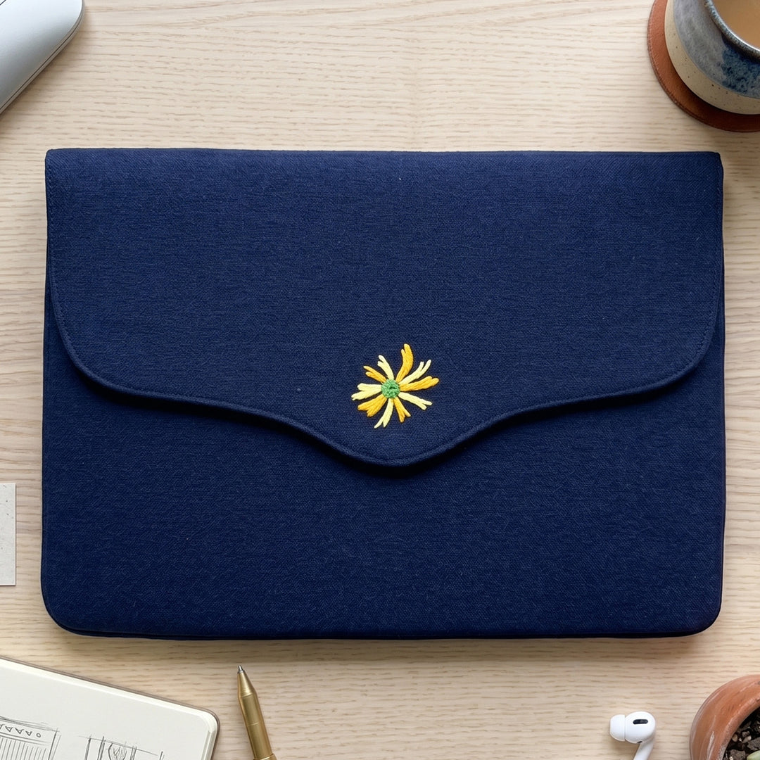 Corsage Aari Embroidered Navy Blue Laptop Sleeve