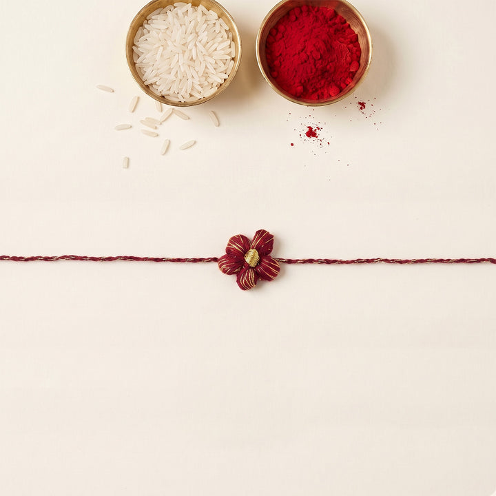 Handmade Crochet Flower Rakhi With Roli Chawal For Bhaiya