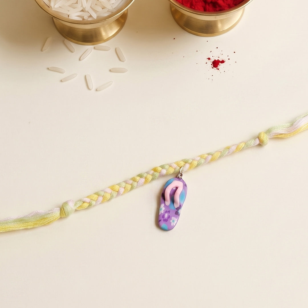 Handmade Slippers(Chappal) Charm Rakhi With Roli Chawal For Kids