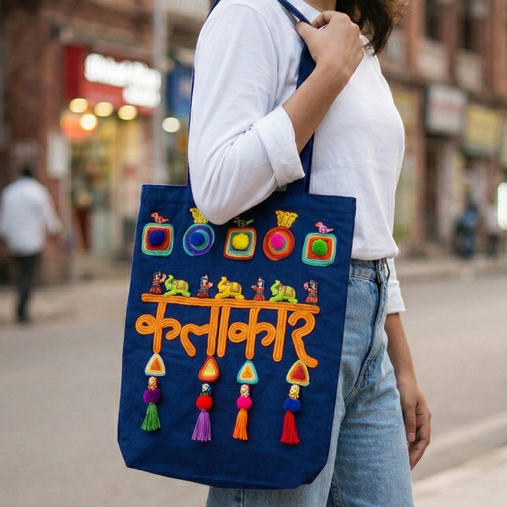 Hand-Embroidered Dori Work Kalakaar Tote Bag