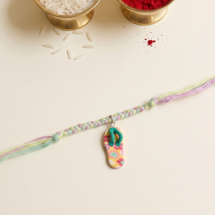 Handmade Slippers(Chappal) Charm Rakhi With Roli Chawal For Kids