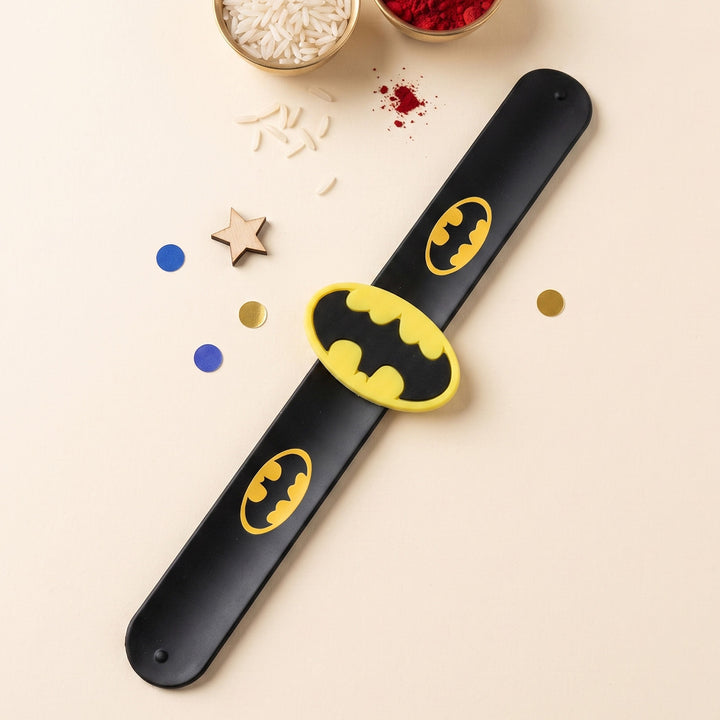 Handmade Batman Silicone Slap Band Rakhi For Kids With Roli Chawal For Brother