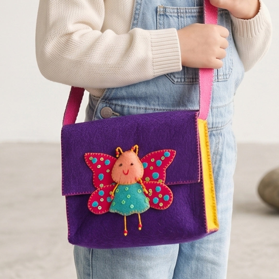 Handmade Purple Butterfly Sling Bag for Girls | 3+