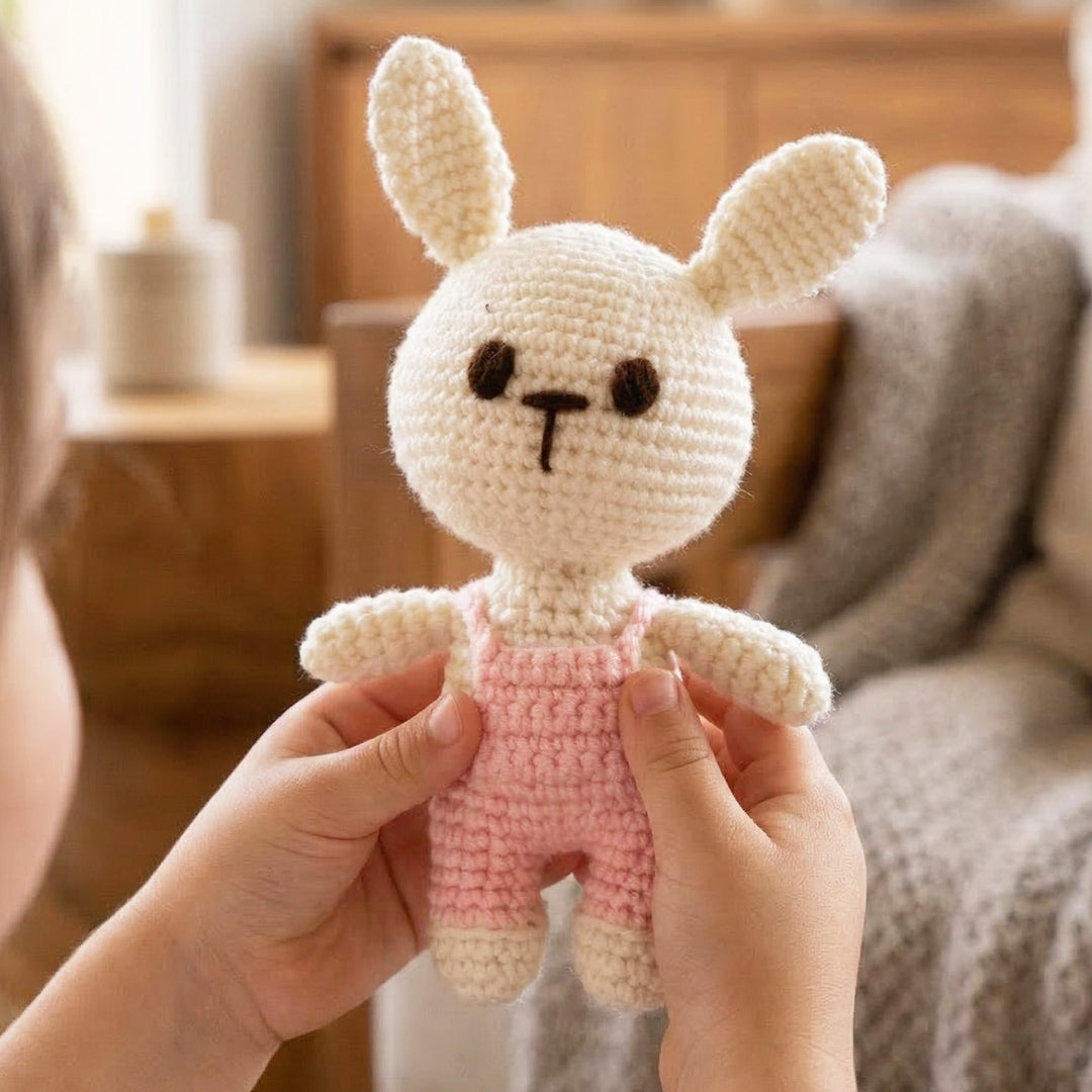 Handmade Crochet Pink Bunny Toy For Kids