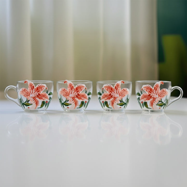 Hand-Painted Lily Glass Tea Cups