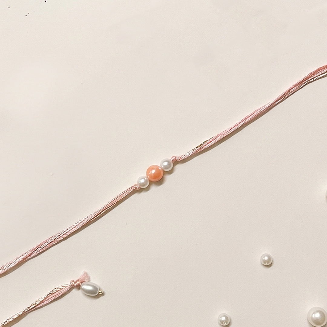 Handmade Kanak Moti Pearl Couple Rakhi Lumba Set With Roli Chawal For Bhaiya Bhabhi