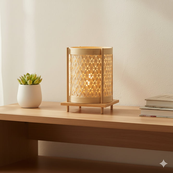 Handmade Bamboo Weaving Green Valley Design Table Lamp