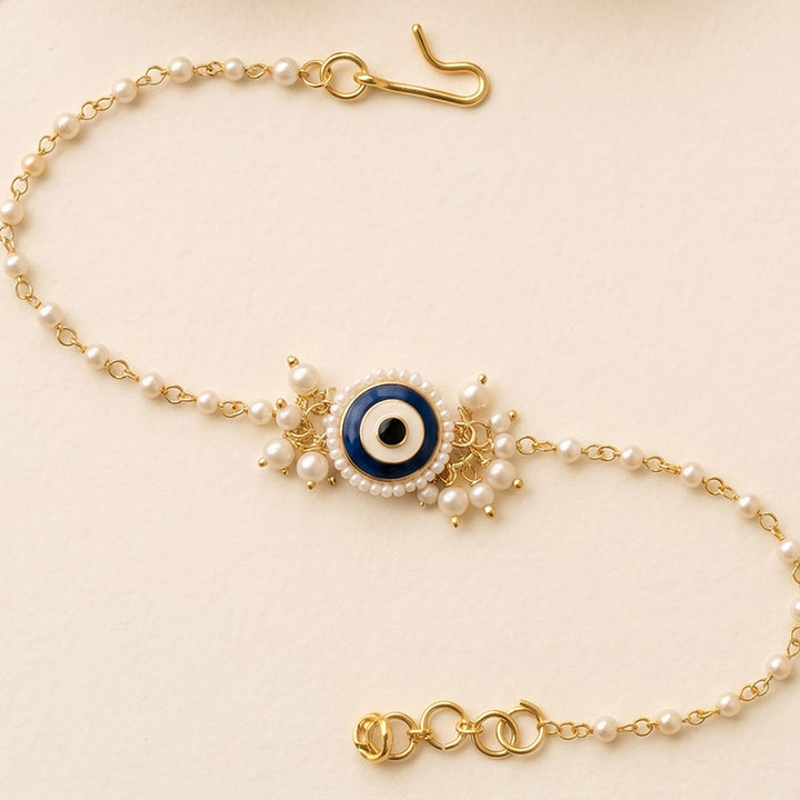Reusable Evil Eye Pearl Bracelet Rakhi With Roli Chawal For Sister/Bhabhi