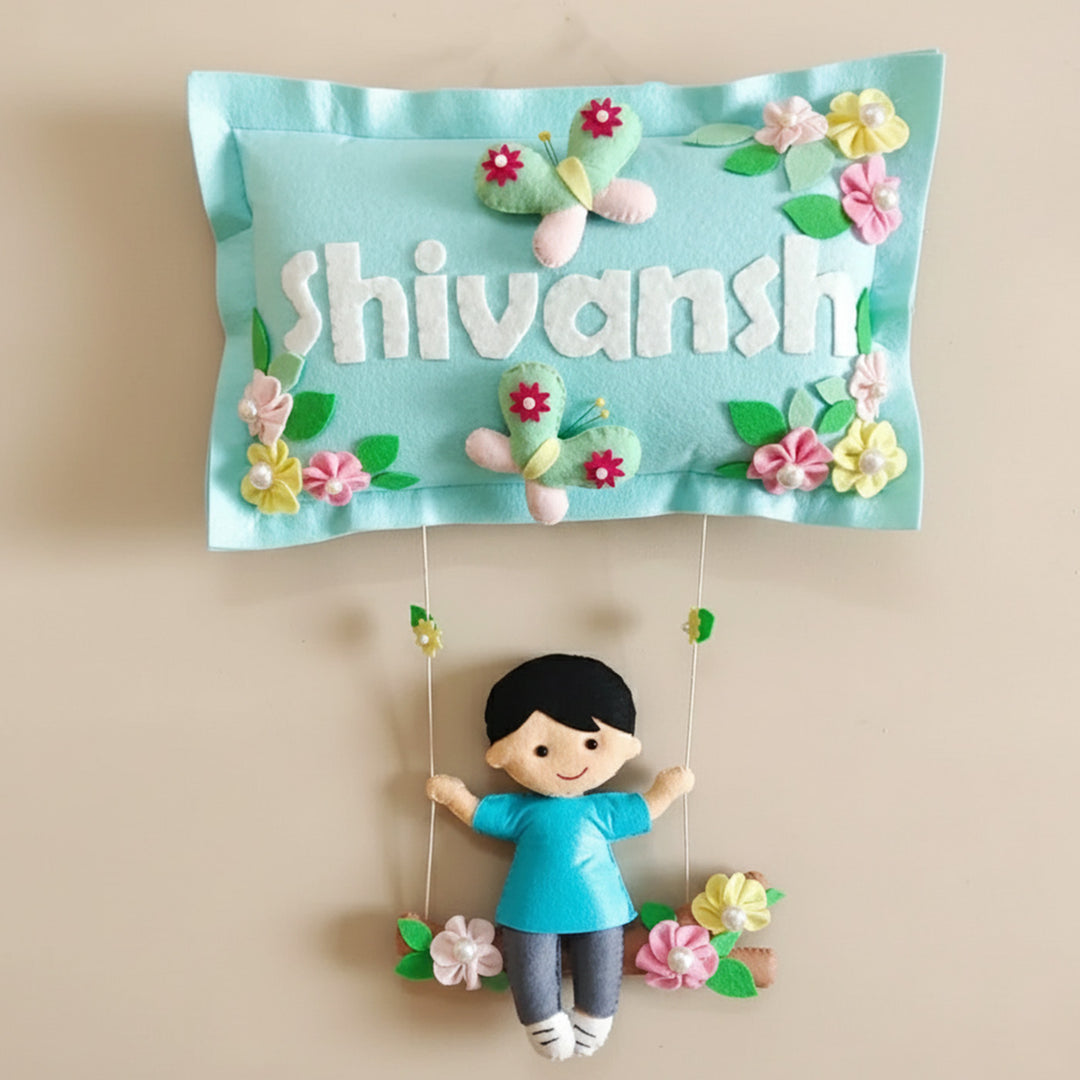 Hand-stitched Pillow & Swing Theme Felt Kids Name Plate