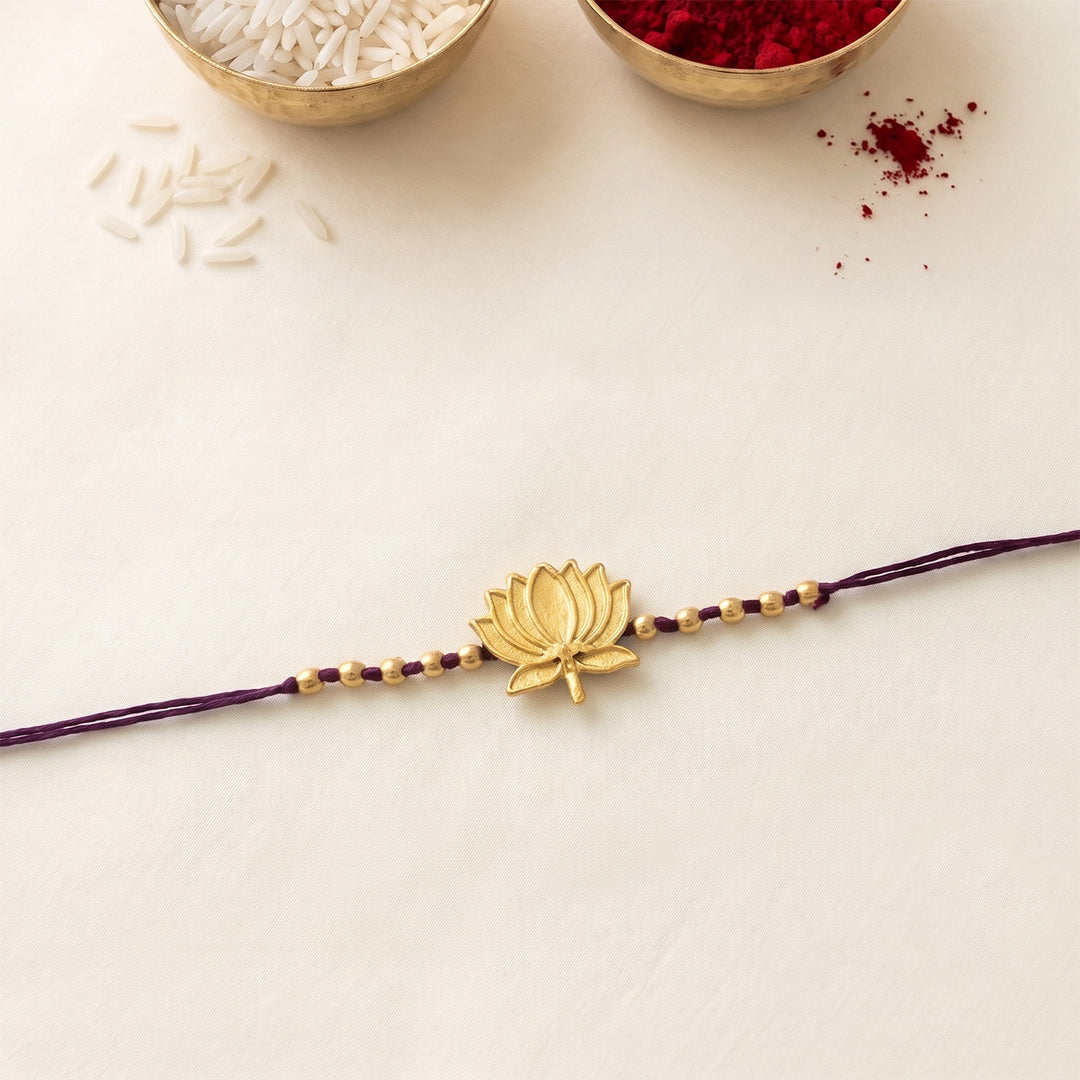 Handmade Kamal Lotus Motif Rakhi With Roli Chawal For Bhaiya